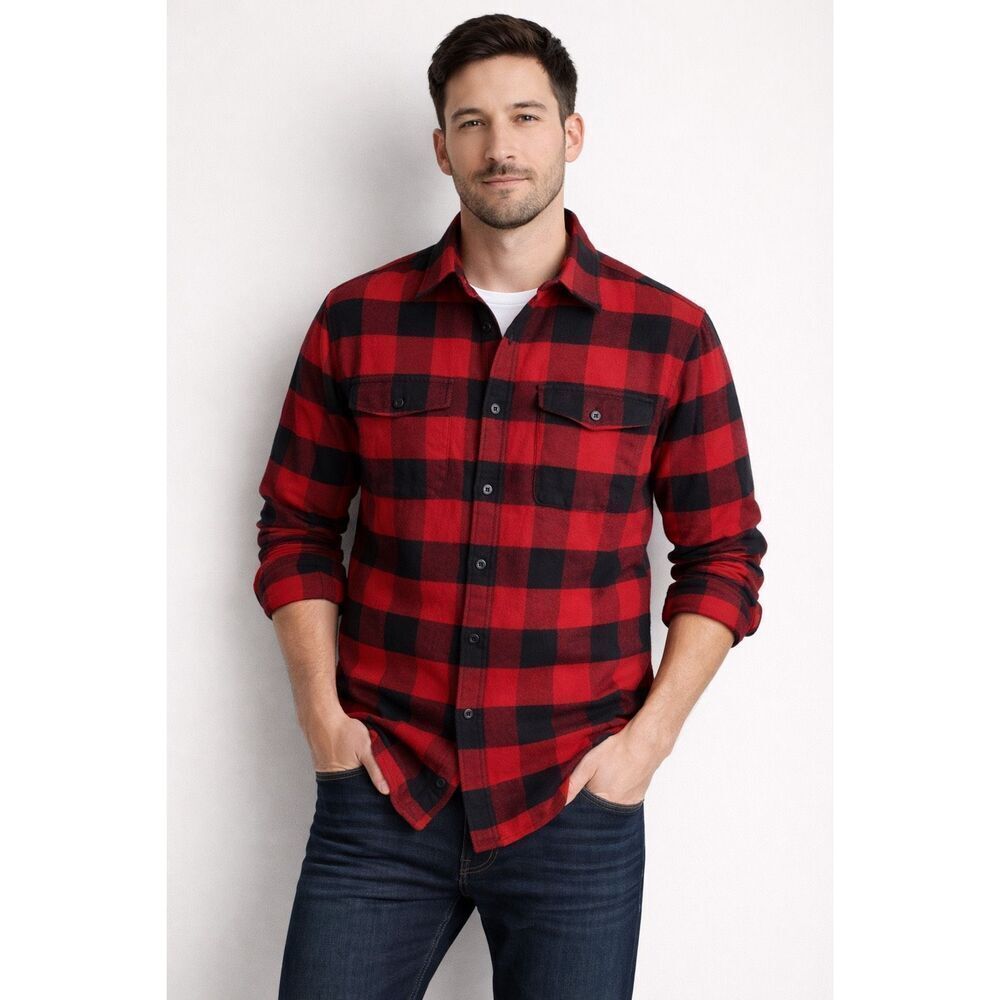 American Eagle Flannel Shirt Mens M Red Black Plaid NWT Super Soft